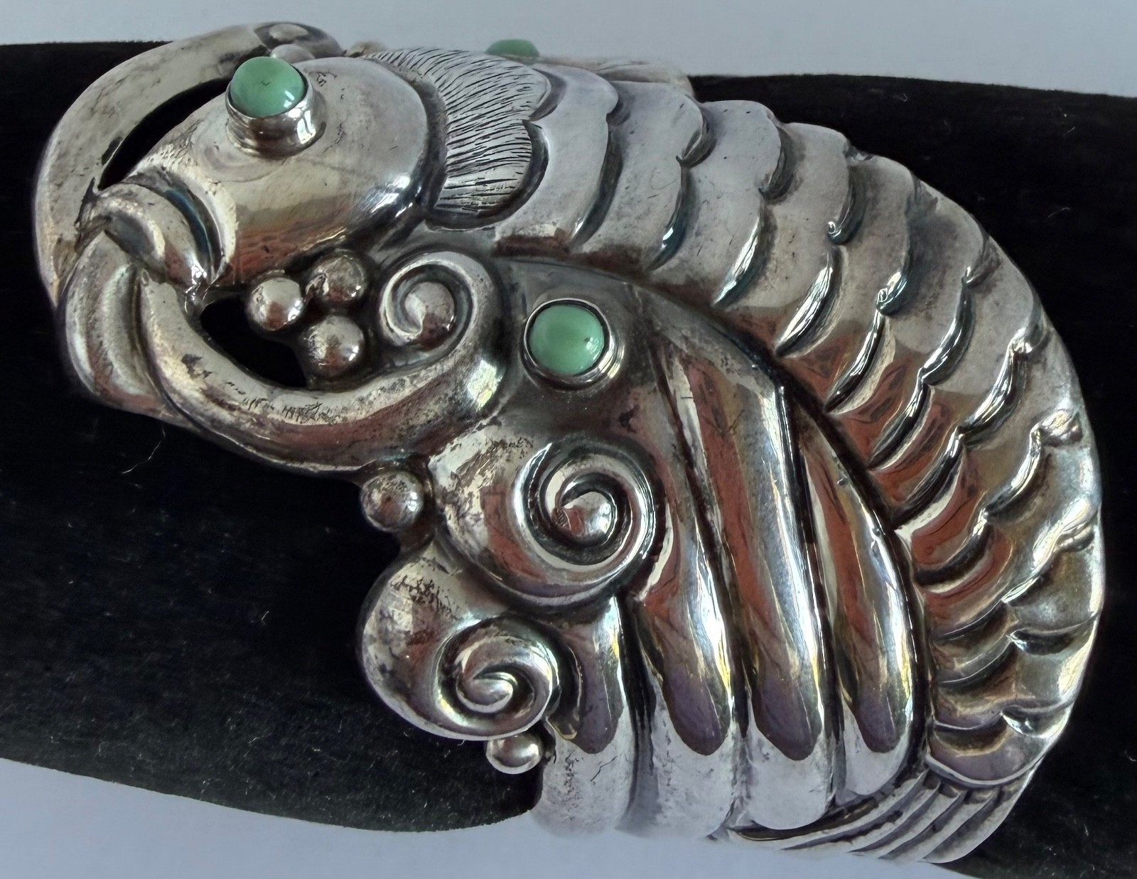 STERLING TAXCO MEXICO DOUBLE KOI FISH CLAMPER BRACELET SIGNED E.D. PICHARDO
