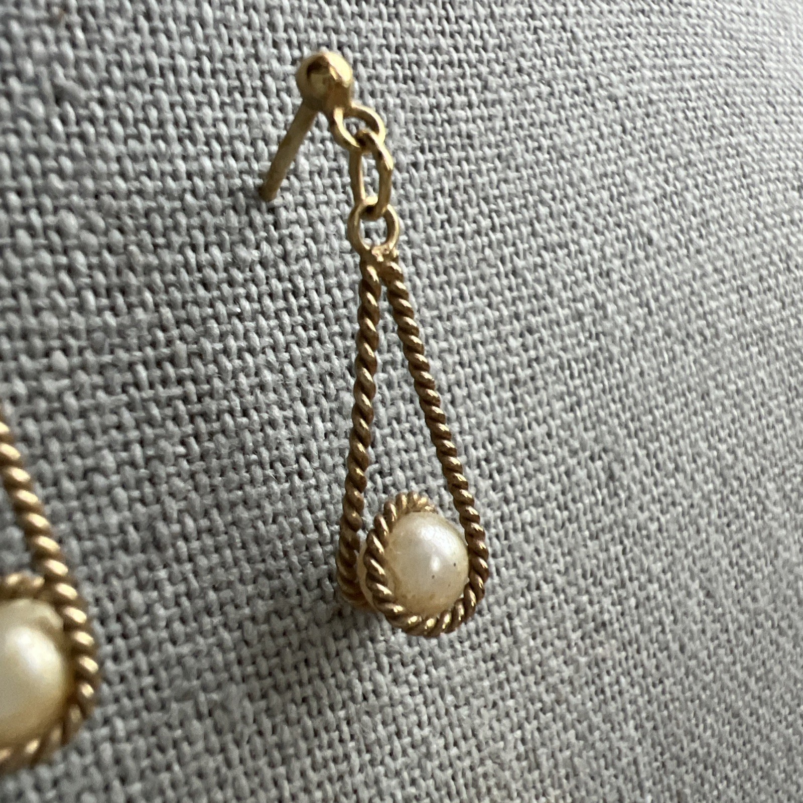 Two Pair Vintage Gold Tone Earrings; Faux Pearl; Gold Tone Ball; Classic!
