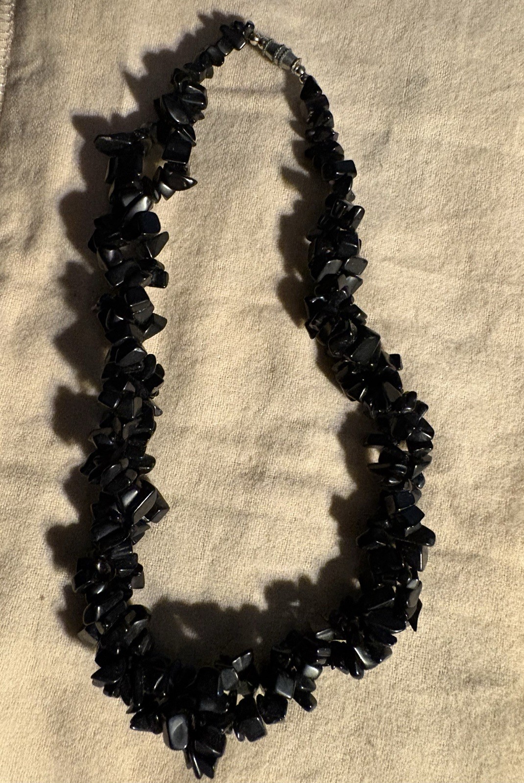 Vintage twisted strands of black coral with matching coral & silver earrings