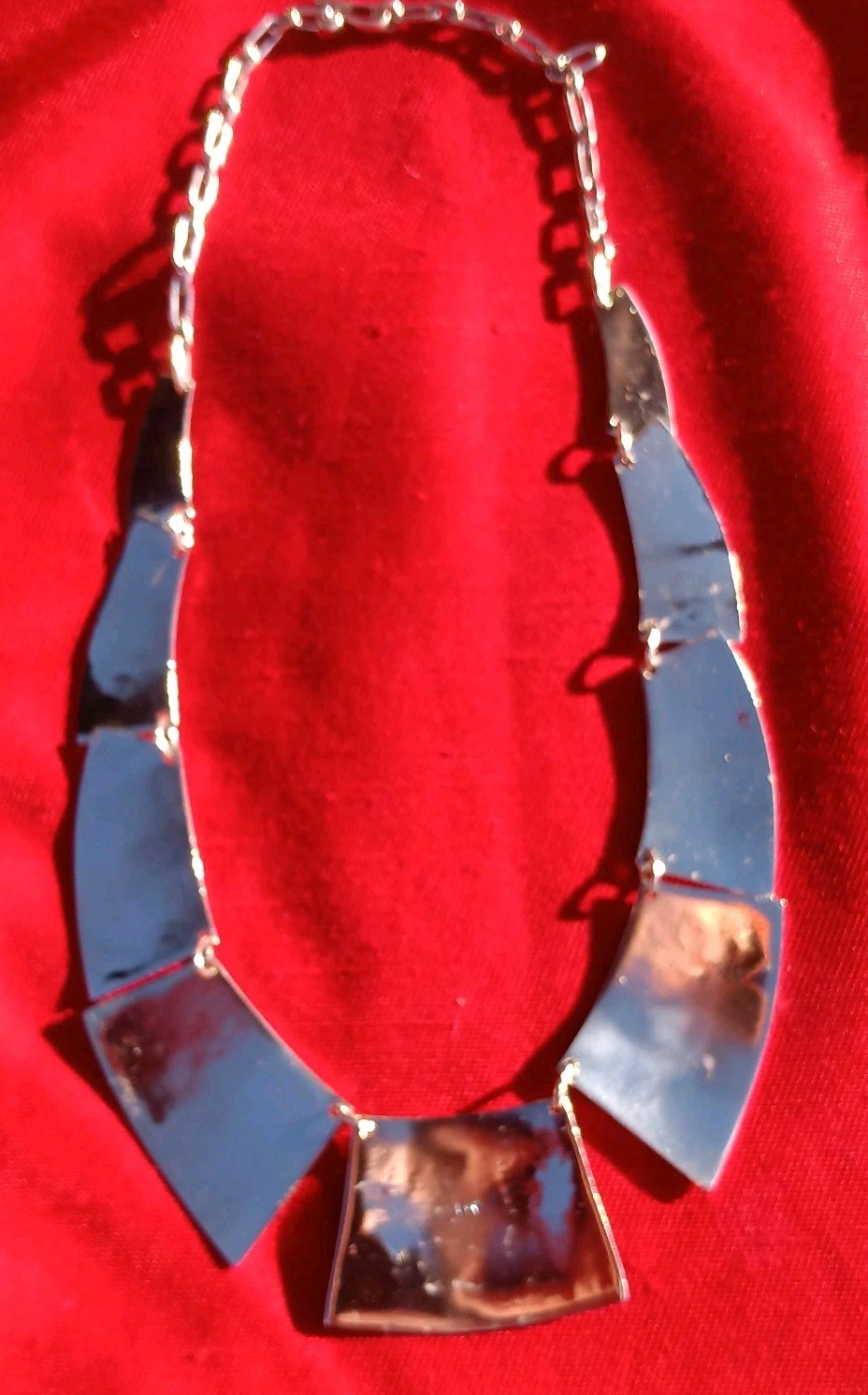 Large 64g 900 Silver Inca Dangle Pendant Necklace Handcrafted Tribal Pattern.