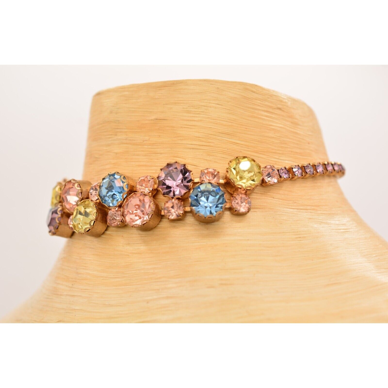Vintage Crystal Choker Necklace Pastel Multi-Color Rhinestone Brulee 1950s BinT