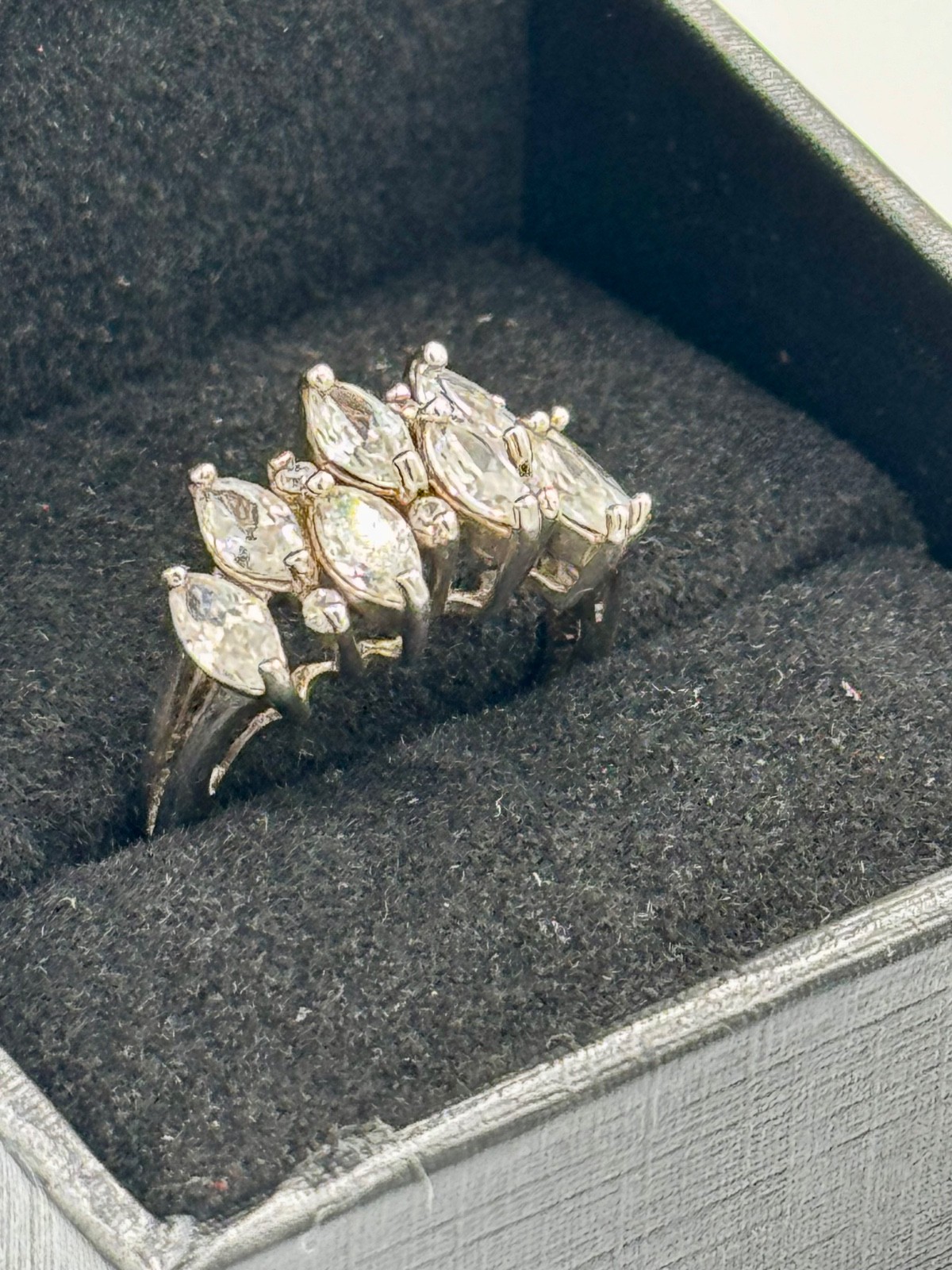 Vintage 925 Sterling Silver Elegant Ring CZ Marquise Prong Cluster Sz 7.25