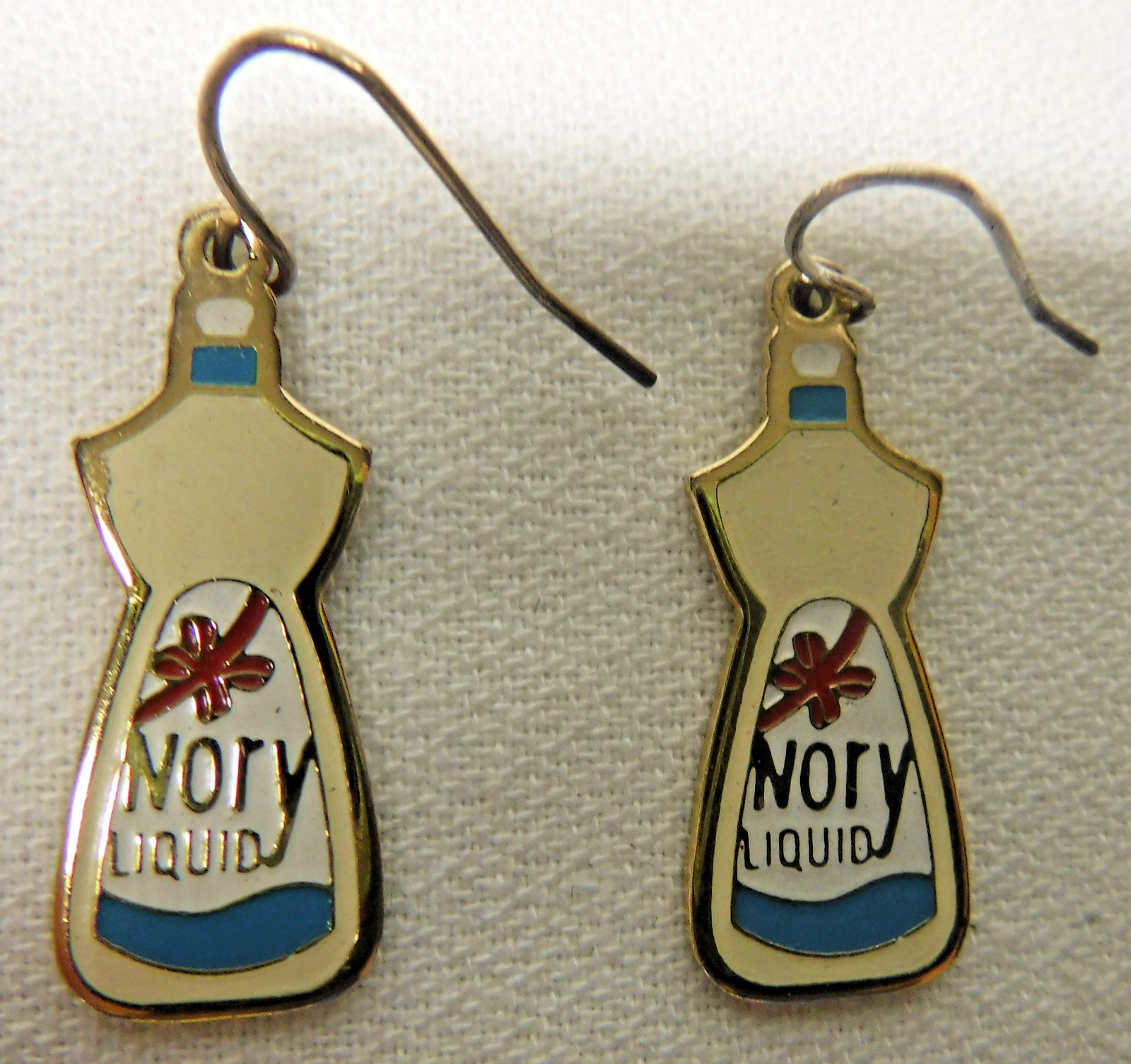 Vintage Ivory Liquid Dish Soap Dangle PIERCED EARRINGS metal w/ Enamel Finish