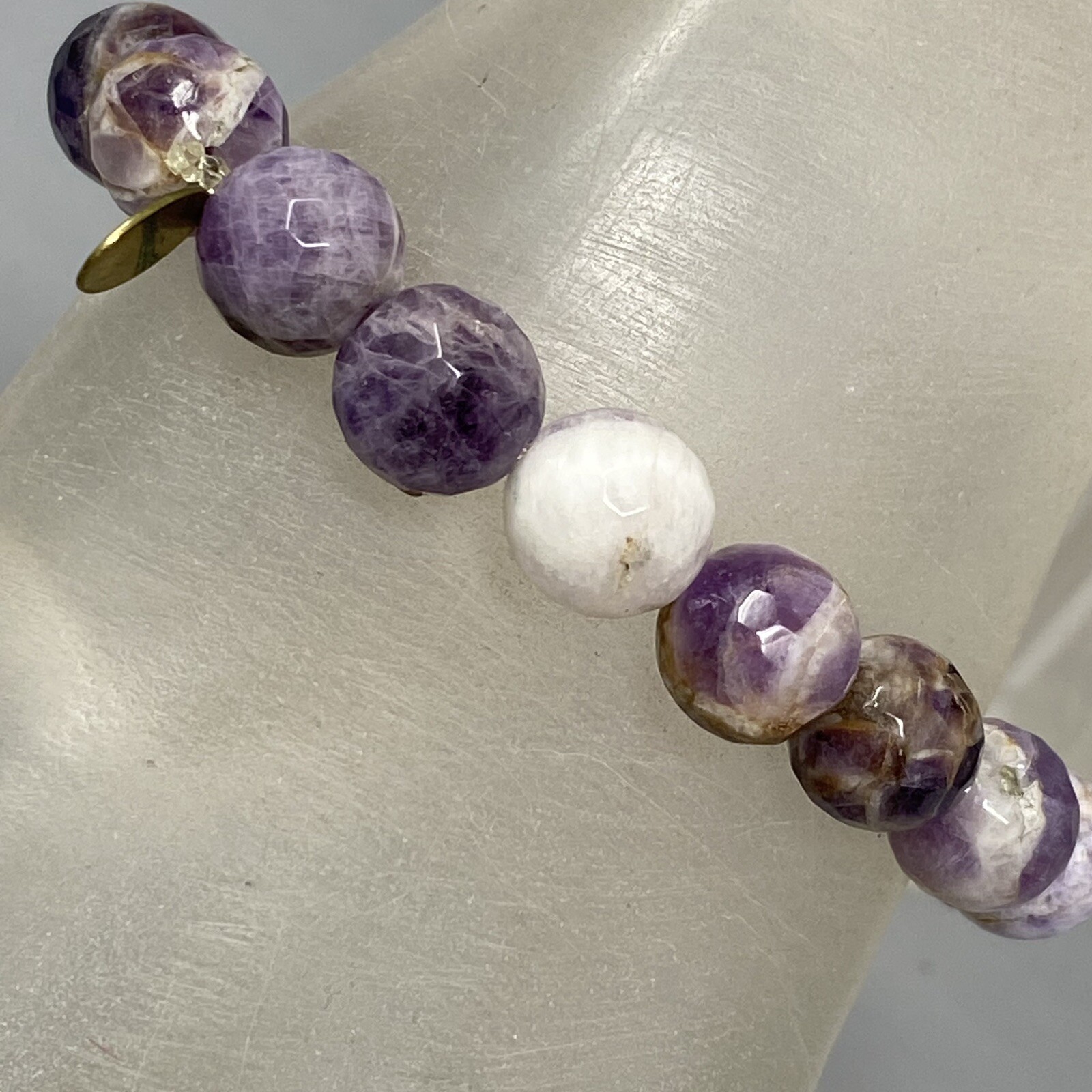 Designer Amethyst Bracelet Faceted Round Stone Beads Stretch Infinity Warrior 6″