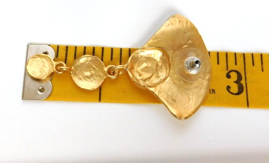 Vintage 1980’s Matte Gold Fan Linking Dangle Pierced Earrings Rhinestone