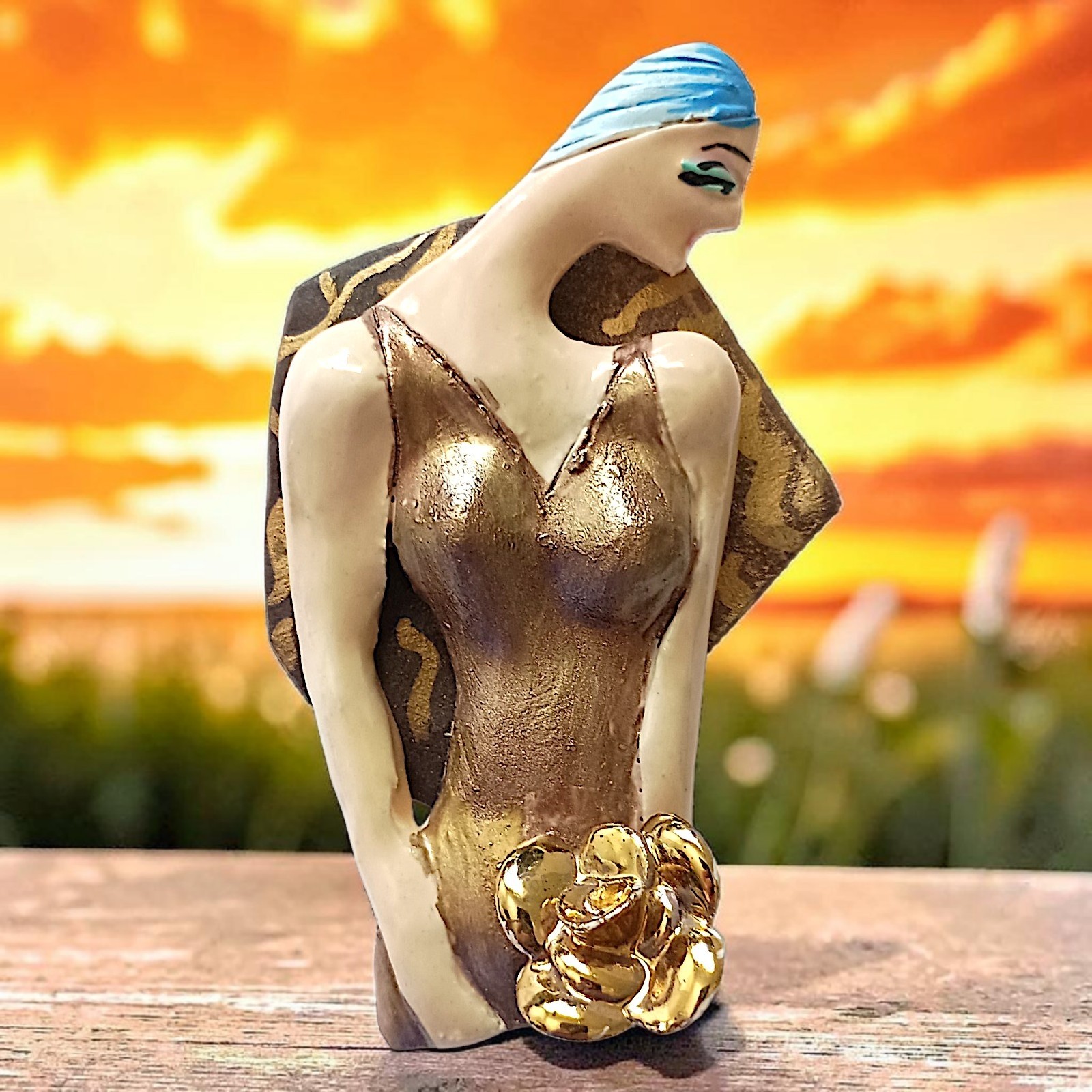 Vtg Art Deco Lady Brooch Pin Avant Garde Artisan Signed Painted Art Nouveau