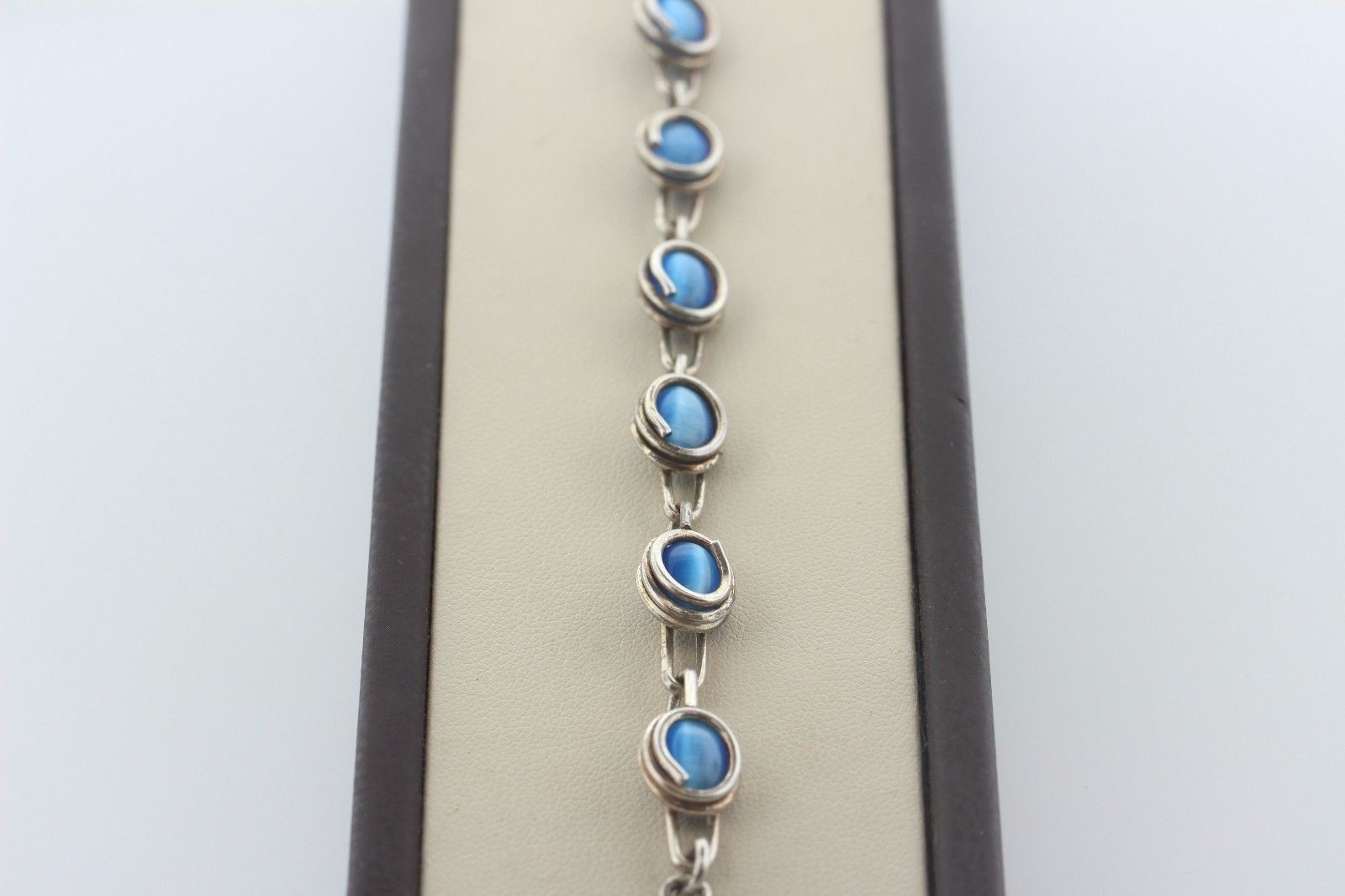 Sterling Silver 925 Wire Wrapped Oval Blue Tiger Eye Link Toggle Bracelet – 6.5″