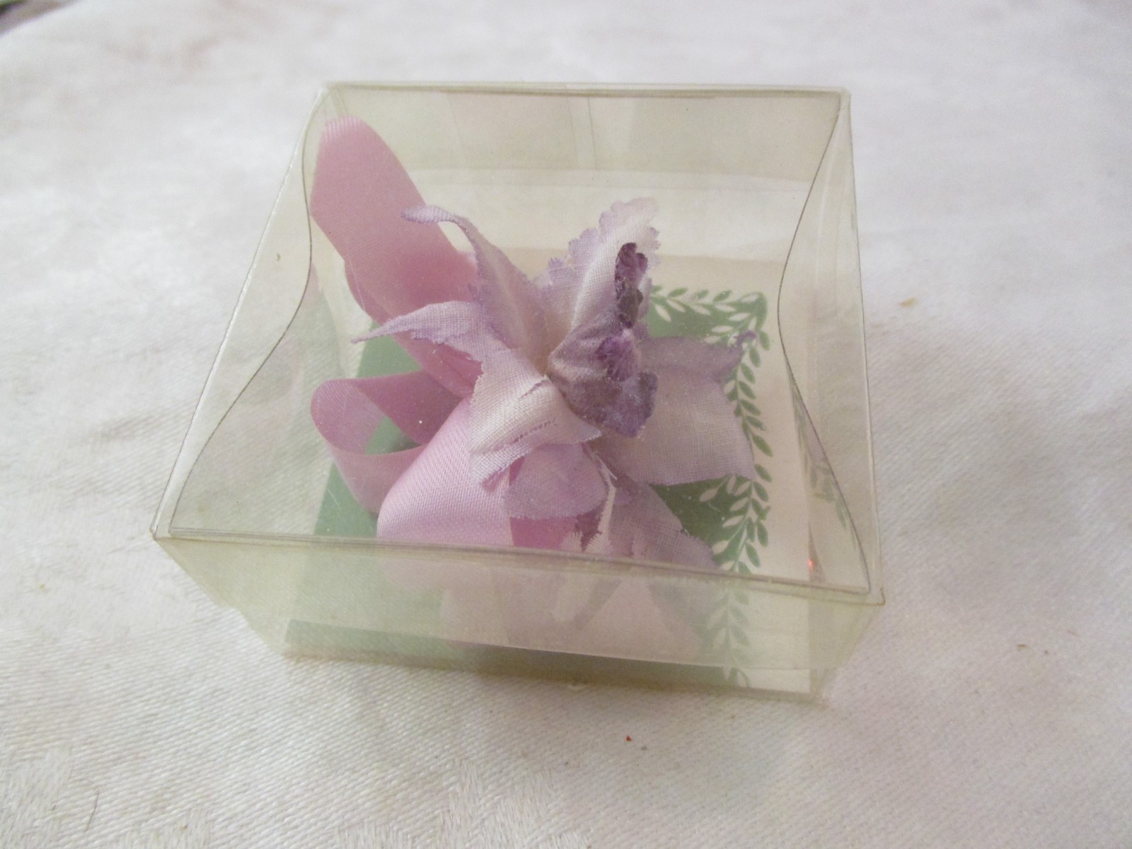 Vintage Silk cloth & plastic purple Orchid Brooch MIB (DS)