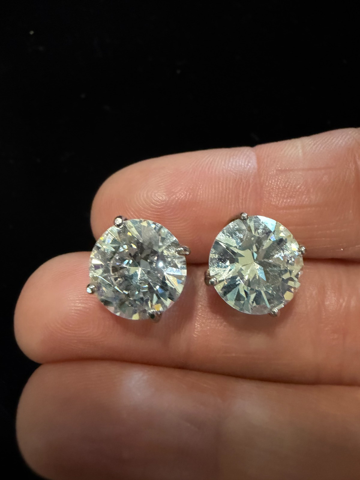 Vintage Round Genuine CZ Stud Earrings Set in Sterling Silver Post 1/2 inch each
