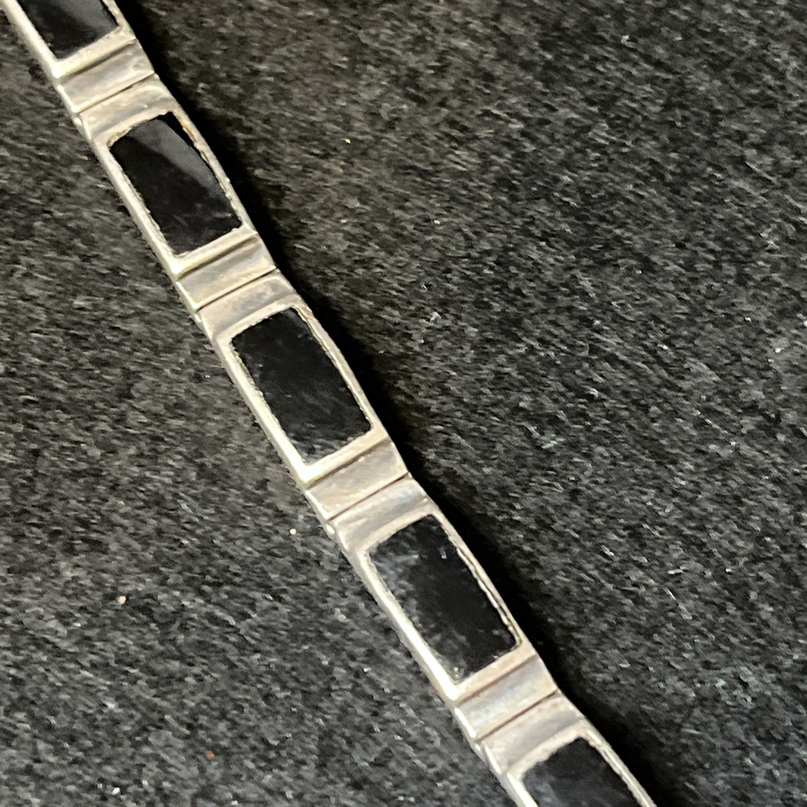 Vintage 925 Sterling Silver Black Onyx Modernist Tennis Bracelet 7.25in 22.6g