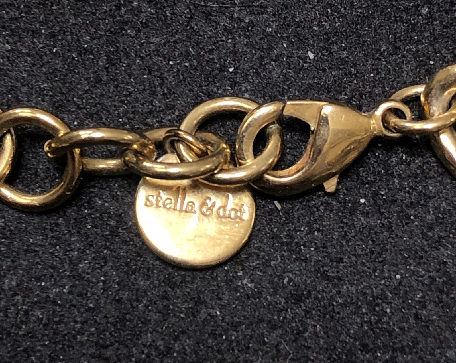 Vintage Signed Stella & Dot Gold Tone with Crystals Chain Links Necklace