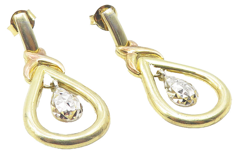 925 Sterling Silver Vintage Shiny Two Tone Tear Drop Dangle Earrings EG6144