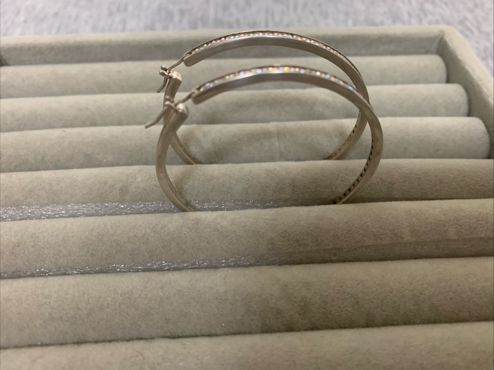 Vintage Sterling & Cubic Zirconia Dangle Drop Hoop Earrings