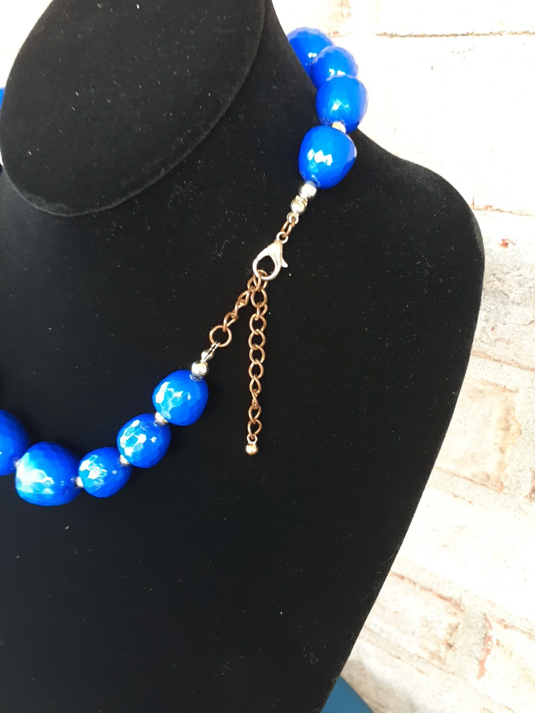 Vintage Statement Necklace Blue Beaded Chunky 18”