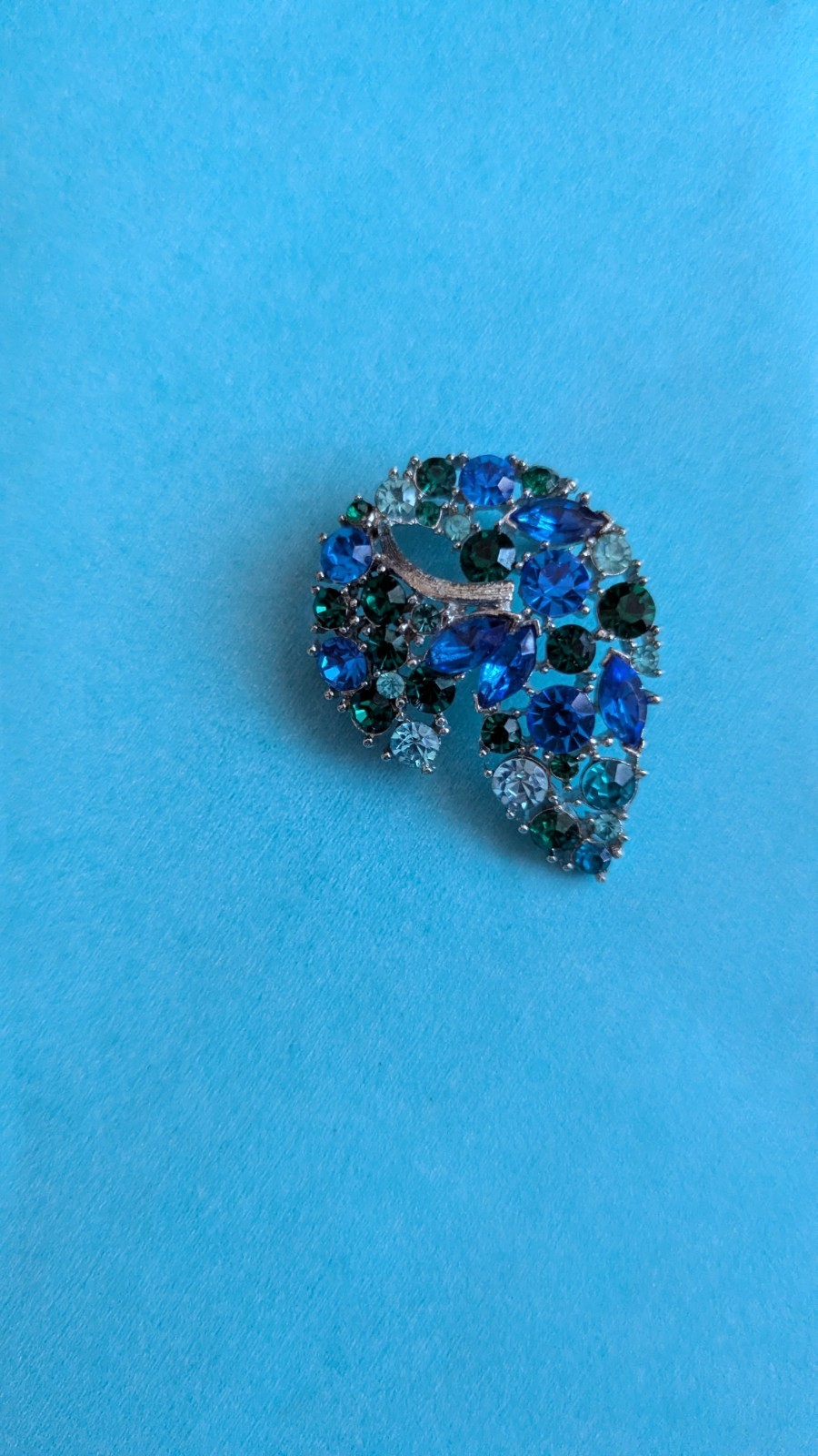 Light Blue, Dark Blue And Green Rhinestone Brooch