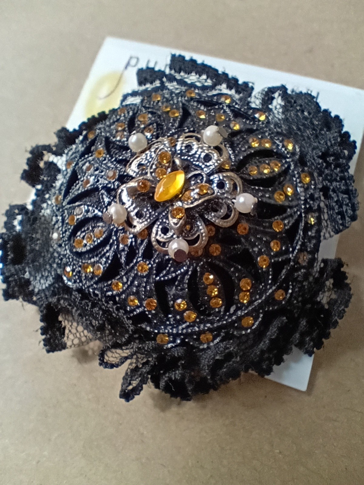 Pursuits, ltd Black Yellow Lace Beaded Butterfly Brooch Jewelry Victorian Gothic
