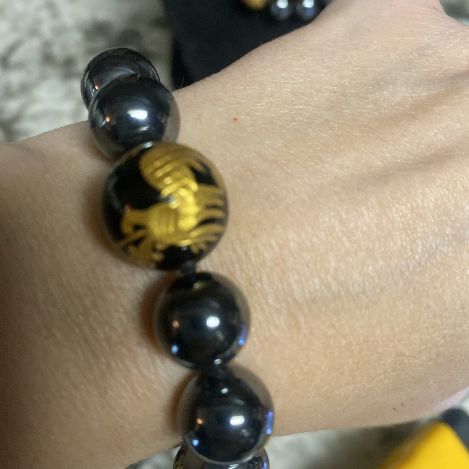 Black Onyx Chinese Embossed Dragon Necklace & Bracelet 925 Earrings Hematite