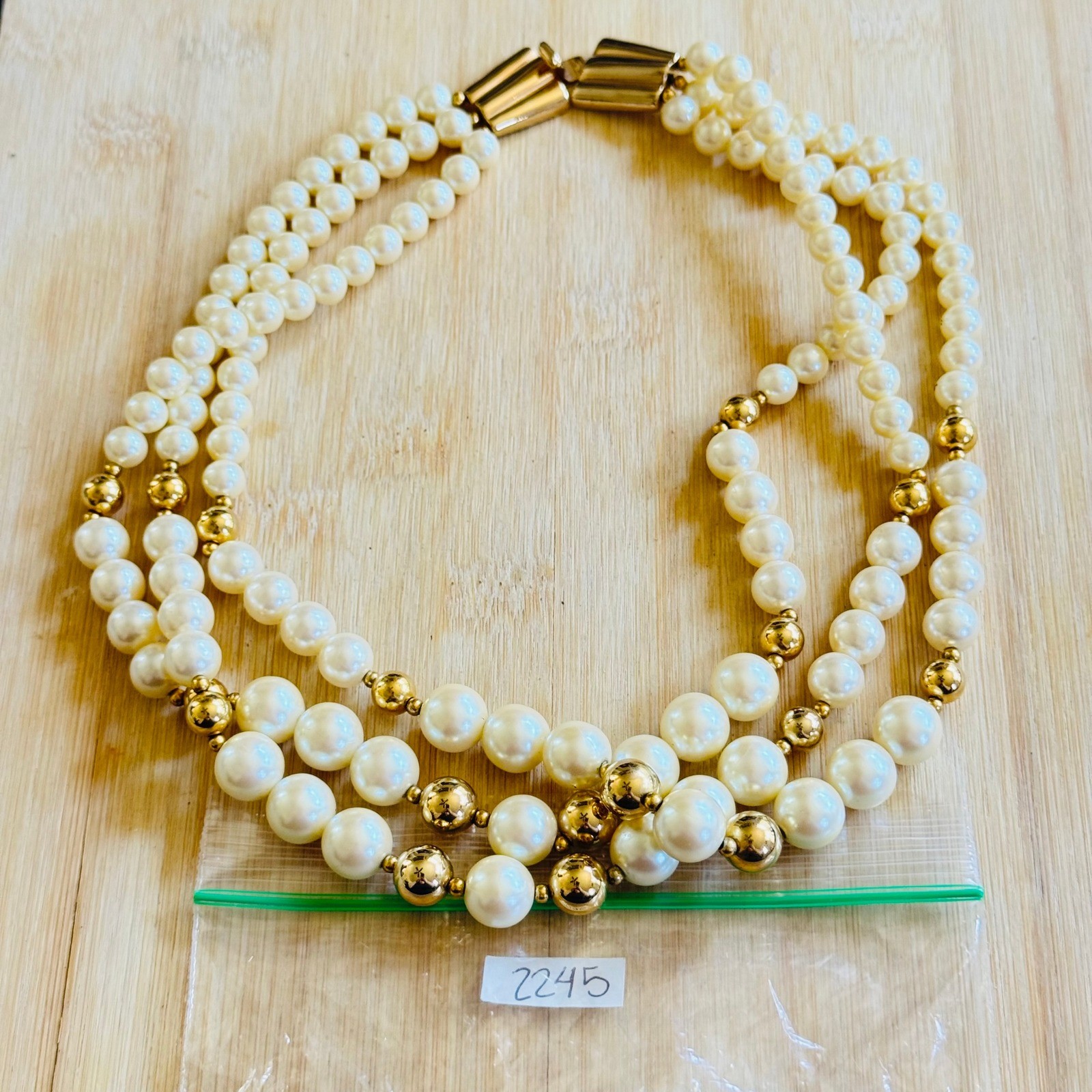 Gay Boyer Necklace VTG Pearl Multi Bib Beaded Triple Strand Glam Elegant 80s 18″