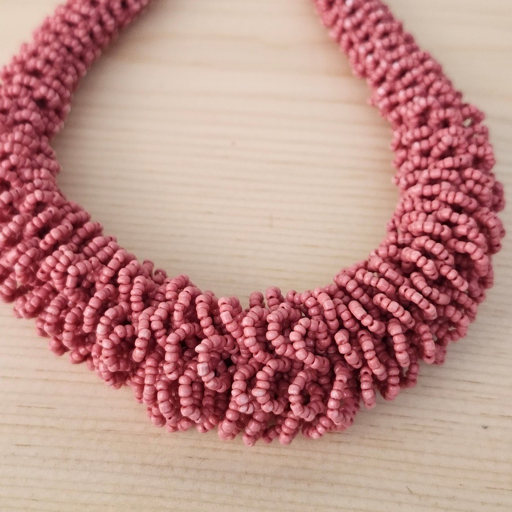 Vintage Style Beaded Statement Necklace – Pink/Coral Tone – Chunky Multi-Strand