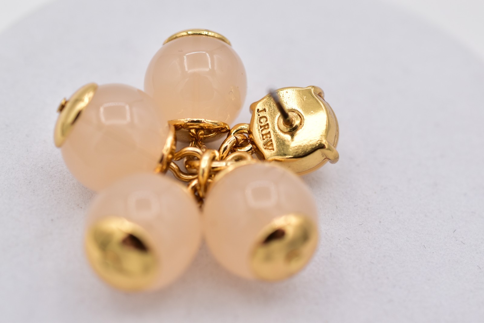 J.Crew Peach Beaded Cabochon Cluster Earrings Gold Tone Drop Dangle Signed BinAI