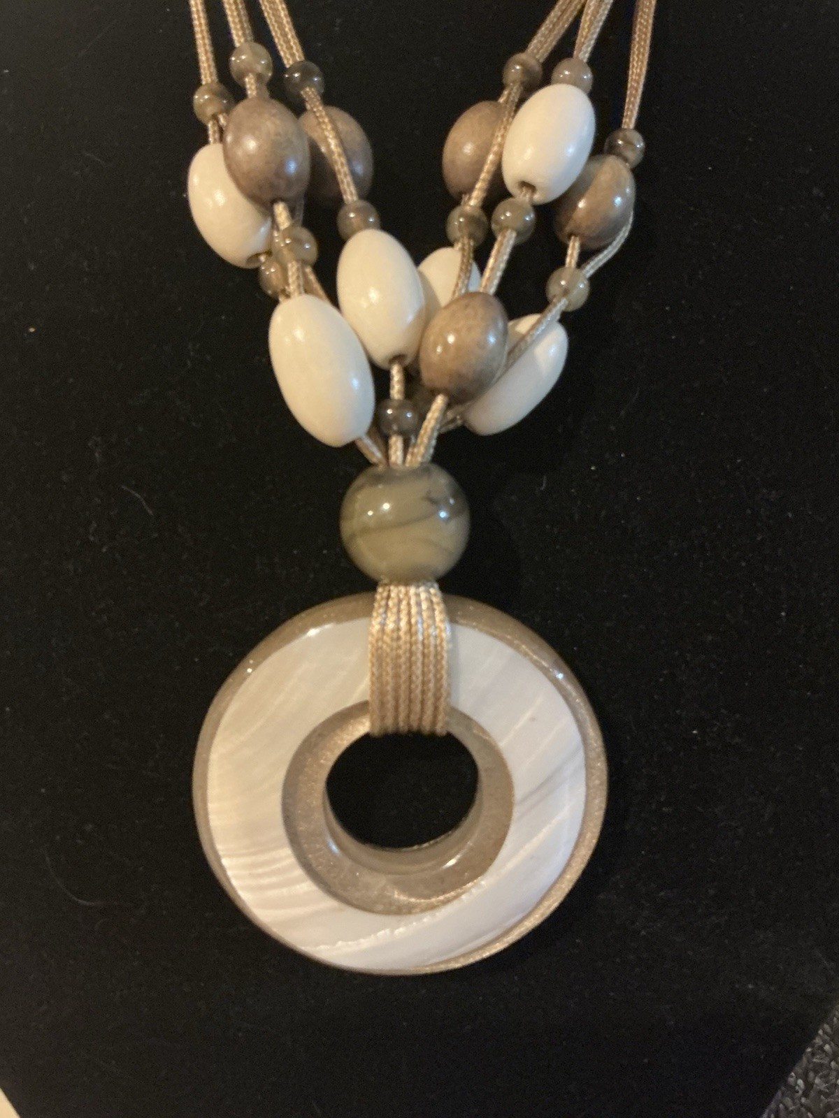 Modern Artisan Bold Multi-Strand Large Bead Resin Circle Pendant Necklace-EUC