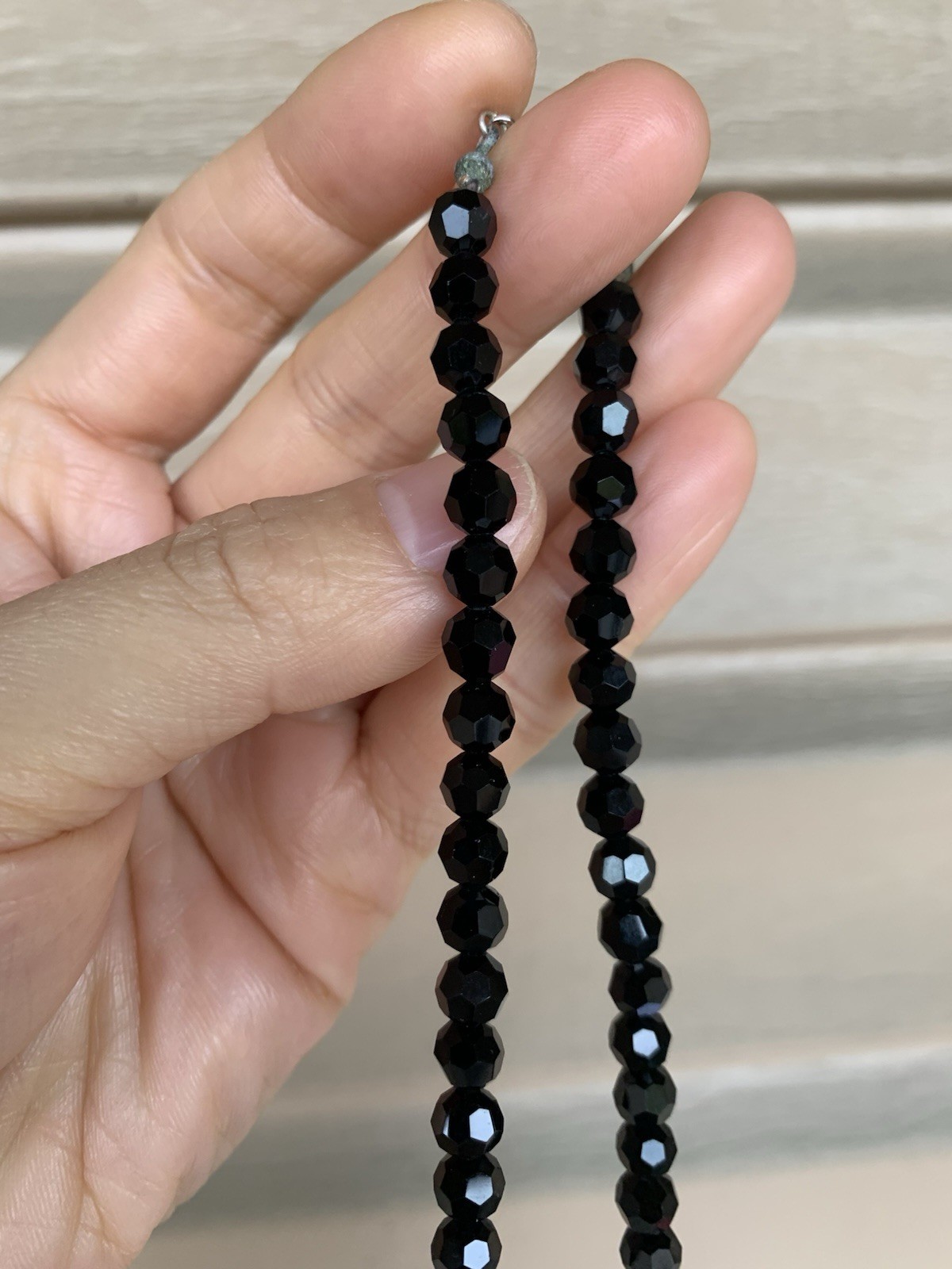 Black onyx beaded necklace silver 6.5mm / 17.5”