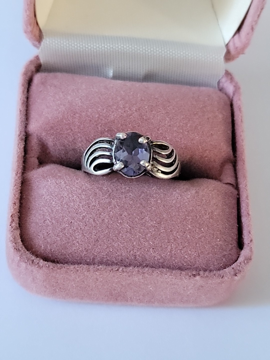 Vintage Dusty Blue Iolite Gem Stone Sterling Silver Ring 4.75″