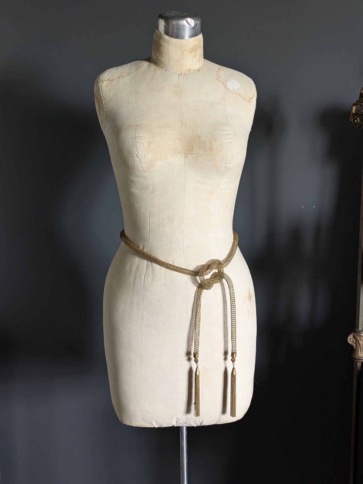 Vintage Brass Gold Tone Mesh Knitted Metal Wire Tassel Necklace Or Belt 55″