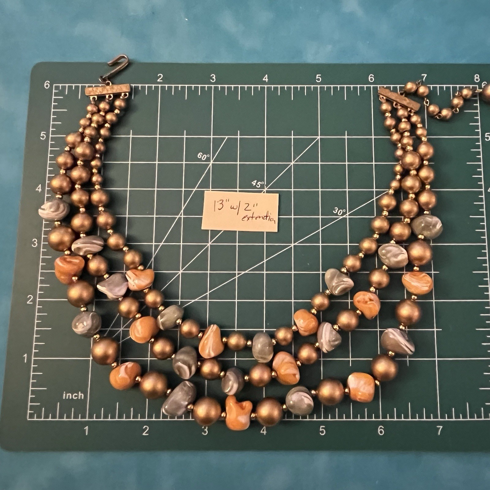 Stunning Vintage 3-Strand Orange Gray Bronze Beads 13” Choker
