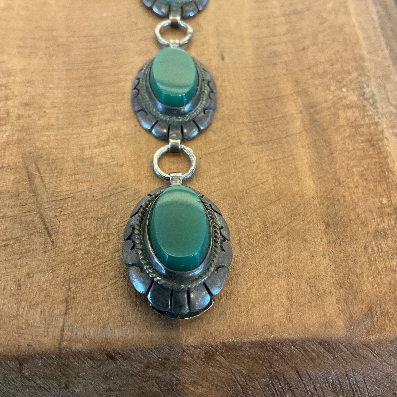 Vintage Mexican Sterling Silver With Green Onyx Stamped “Hecho En Mex”