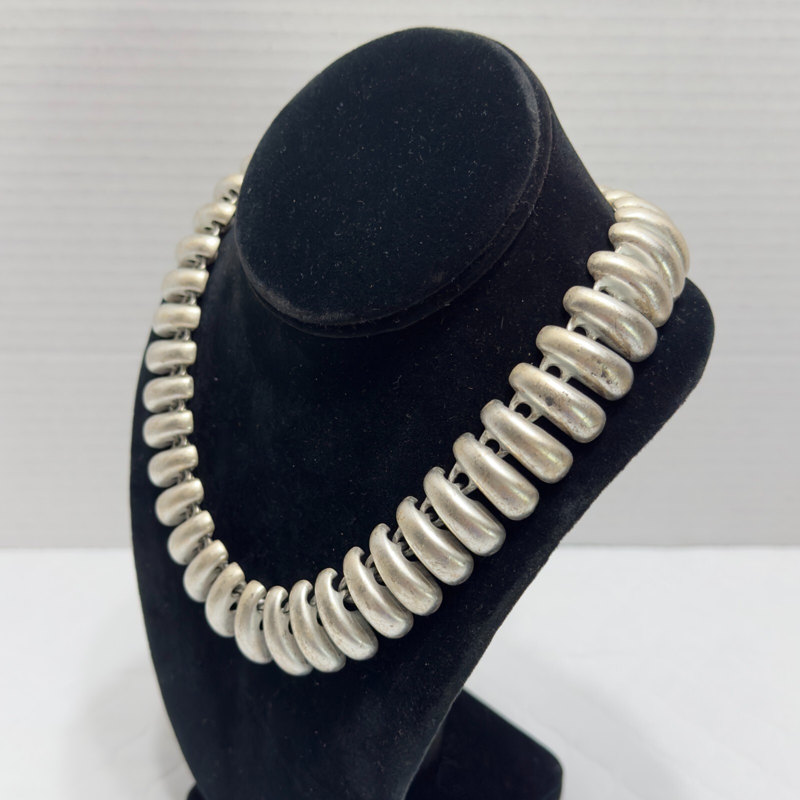 Vintage Talbots Silver Tone 3D Statement Massive Thick Necklace Toggle Closure