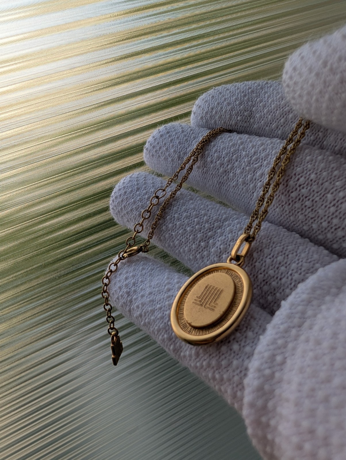 Vintage Lanvin Oval Logo Pendant Necklace Gold Plated 15-17″