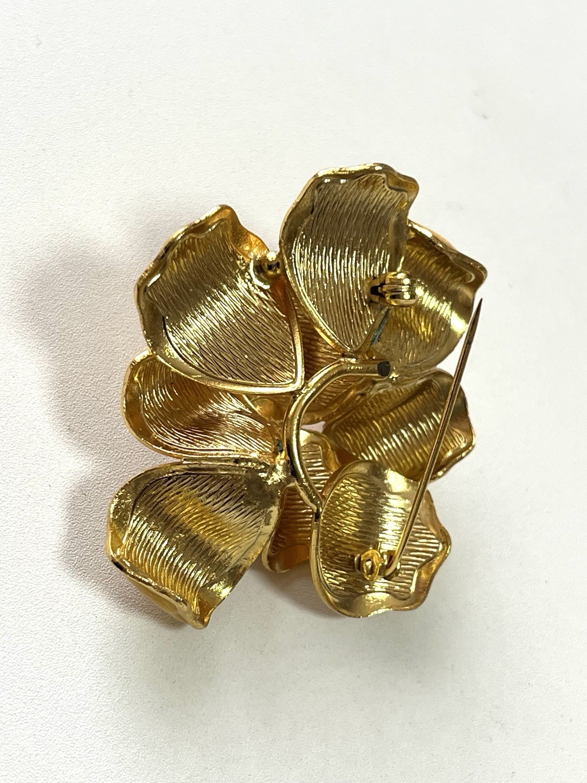 Vintage Gold Tone Floral Brooch with Yellow Enamel Finish