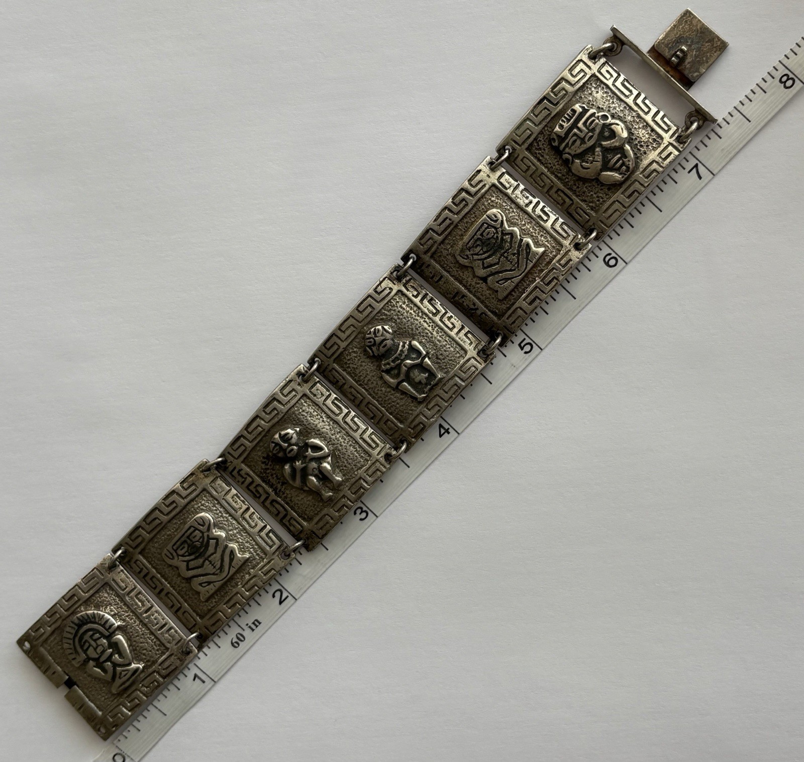 Vintage Silver Peru Panel Bracelet Ethnic Wide Heavy 7.25in 900 Plata 63.45g