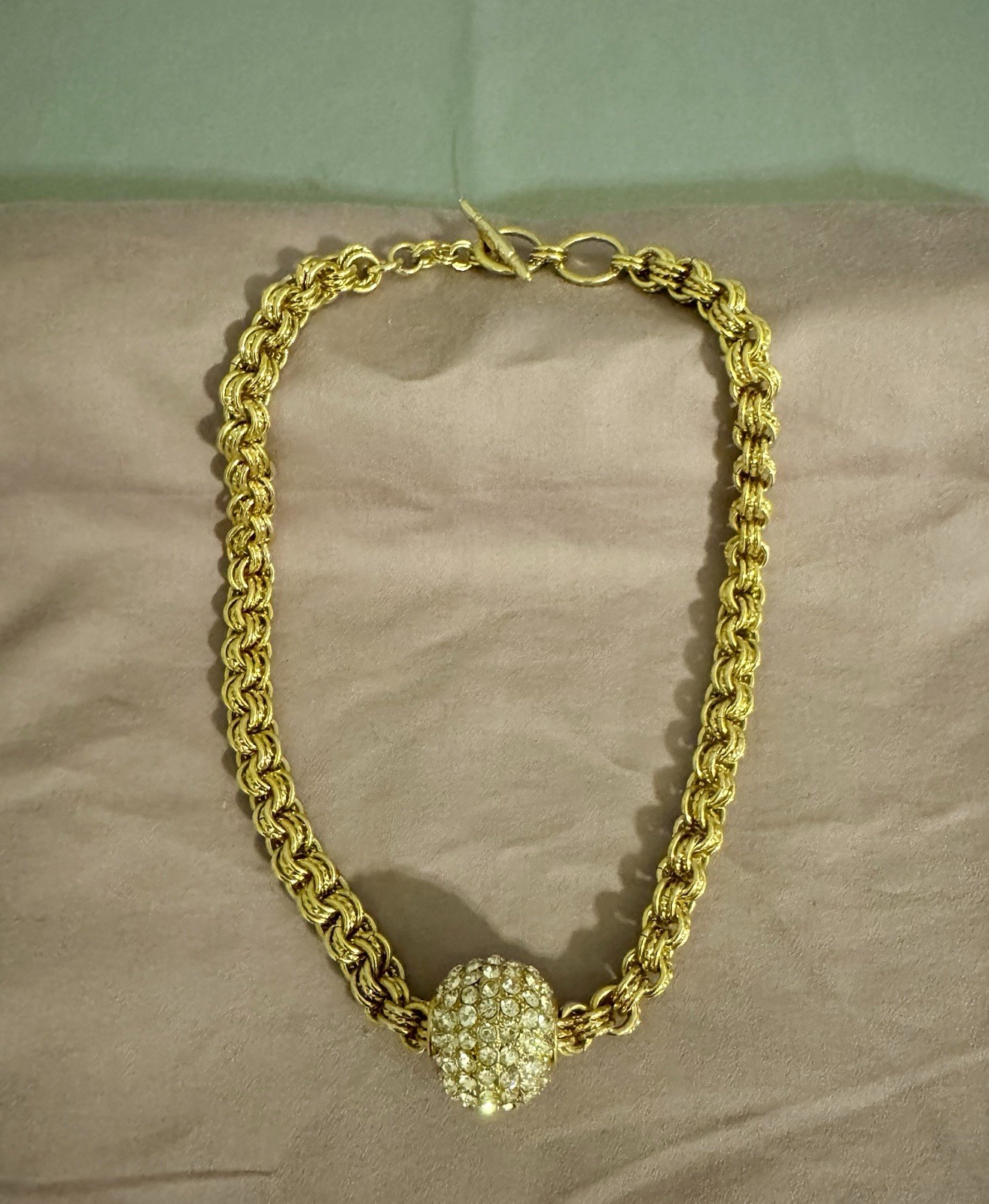 Kenneth Jay Lane KJL Signed 20” Knot Necklace with Crystal Ball Slider
