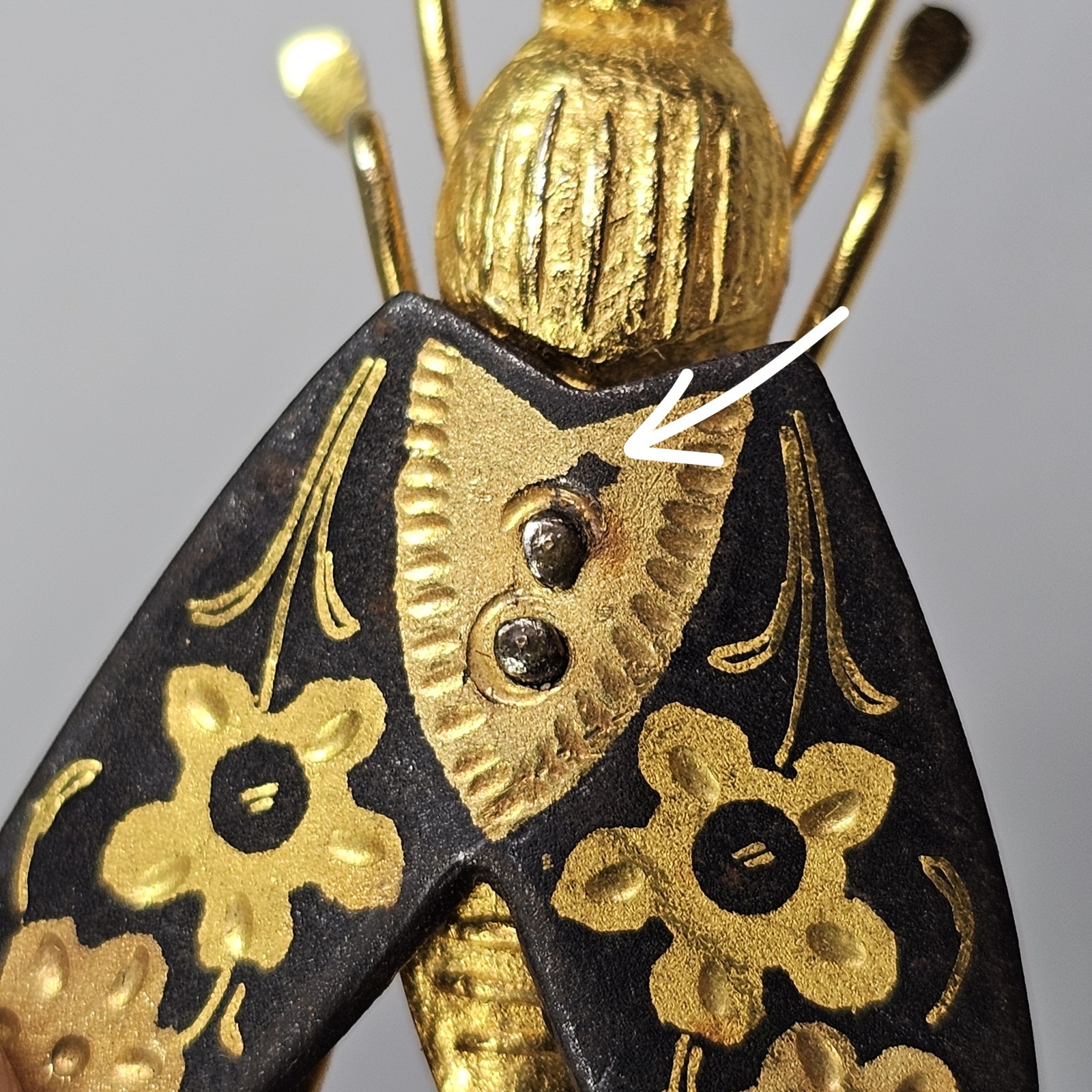 Vintage Damascene Fly Brooch Insect Bug Toledo Spain Gold Leaf