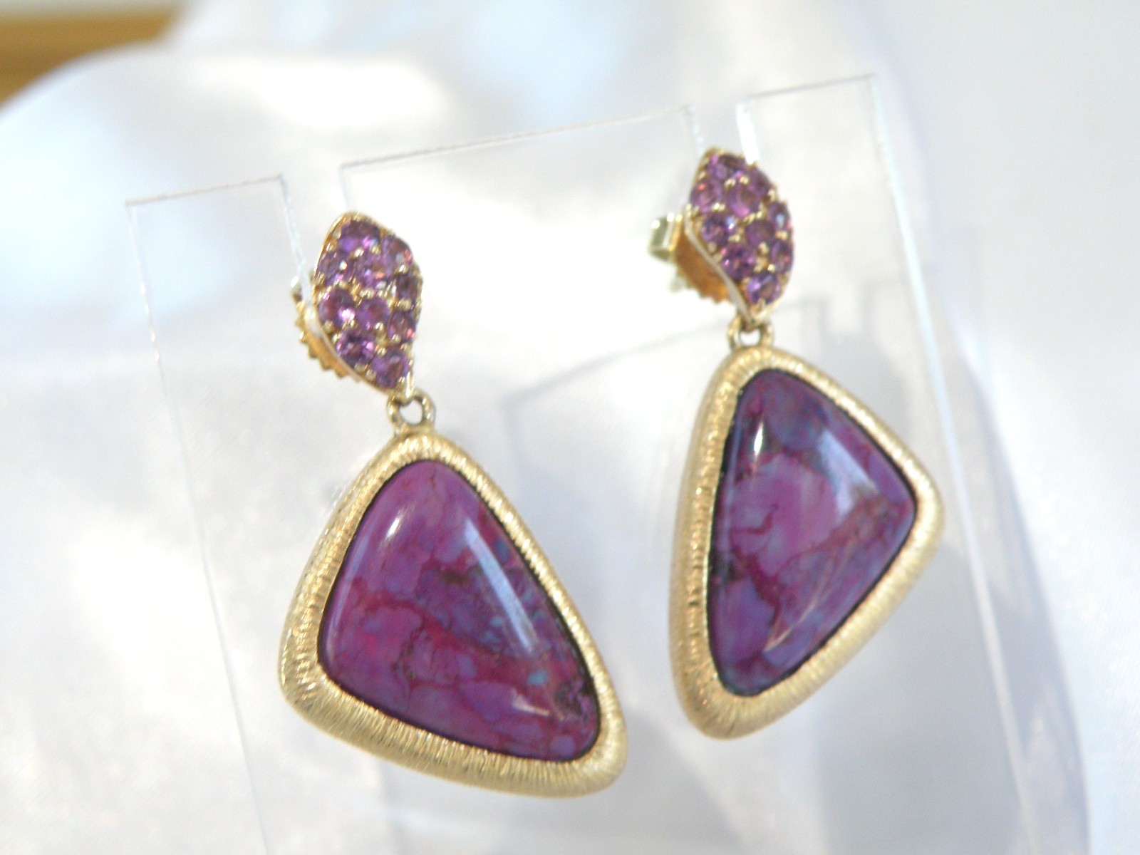 Gold on Sterling Silver 925 Purple Turquoise Amethyst Modern Dangle Earrings