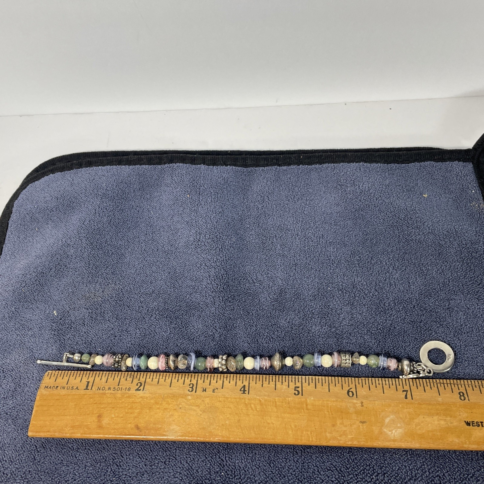 Vintage Sterling Silver Pastel Colors Beaded Bracelet Southwest Toggle Clasp 8″