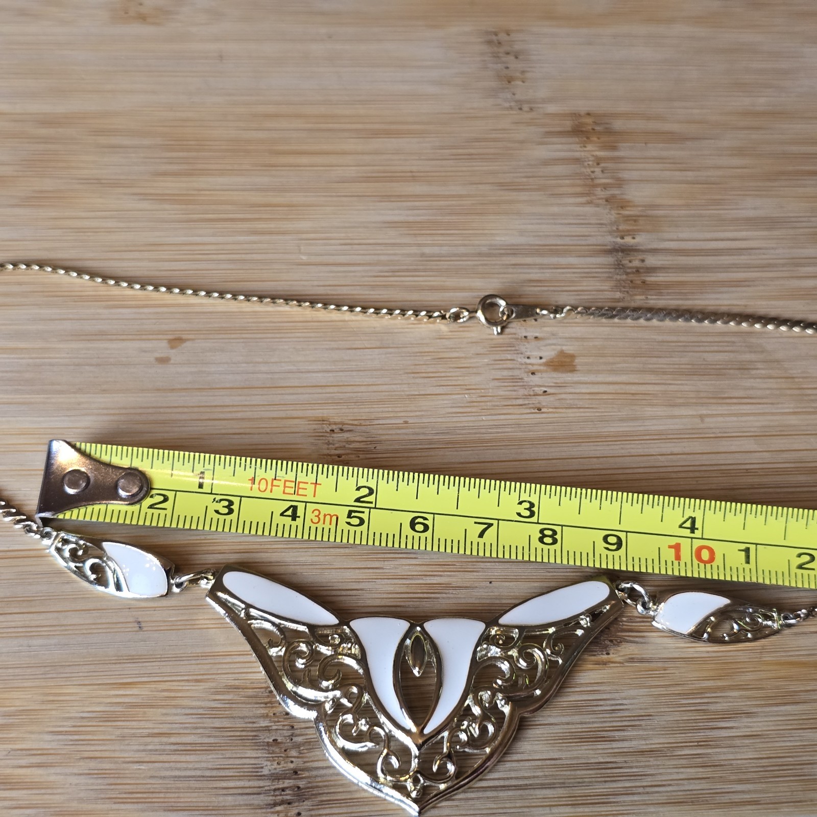 Vintage DeMilo Ivory Enamel Filigree Bib Necklace Statement Collar Art Nouveau
