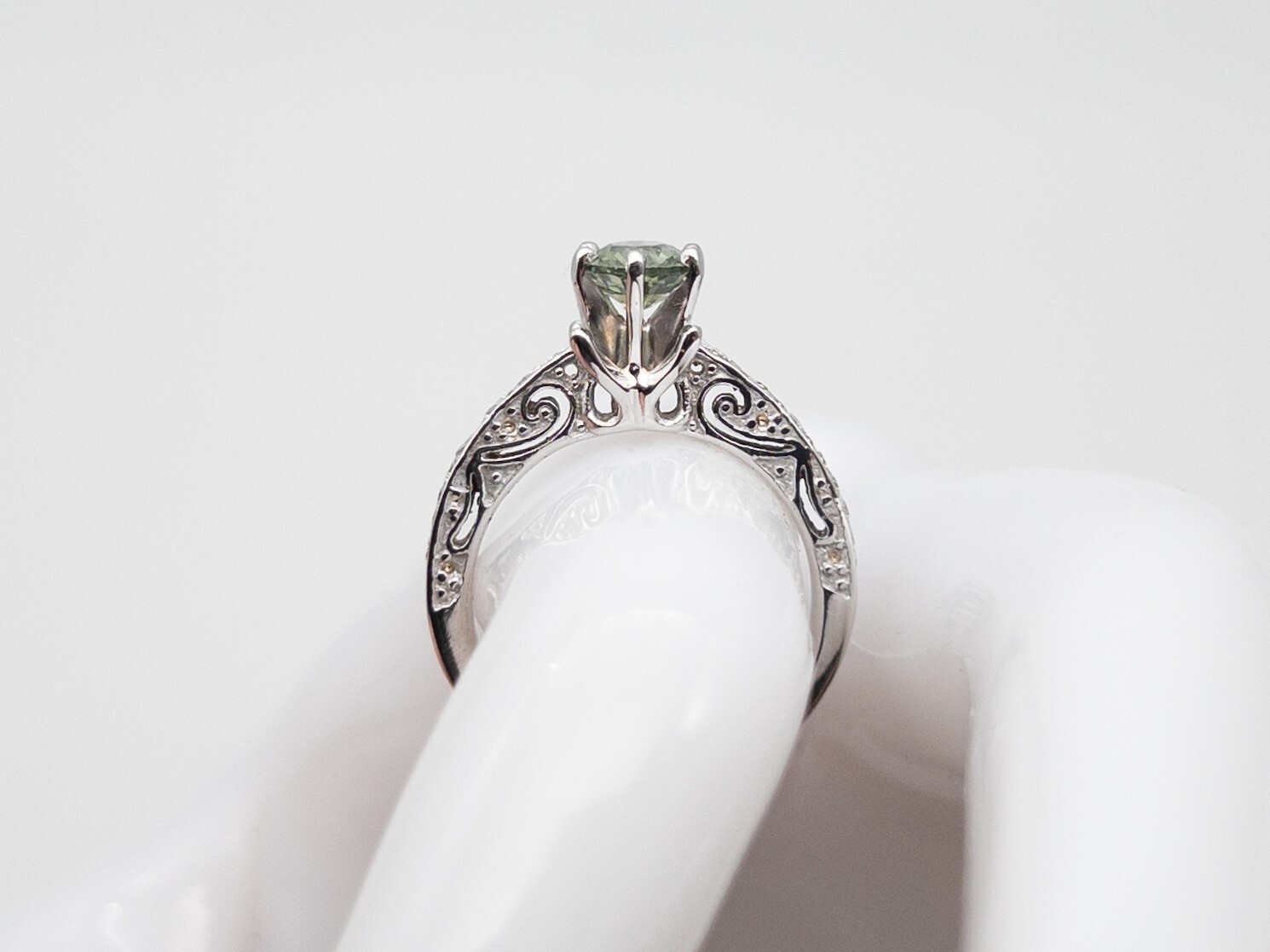 $4000 CERTIFIED NO HEAT 1.53ct Green Blue Sapphire Diamond 18k White Gold Ring