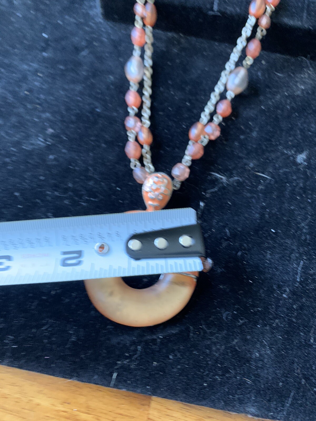 Vintage Art Deco Influenced orange enamel and bakelite pendant and necklace