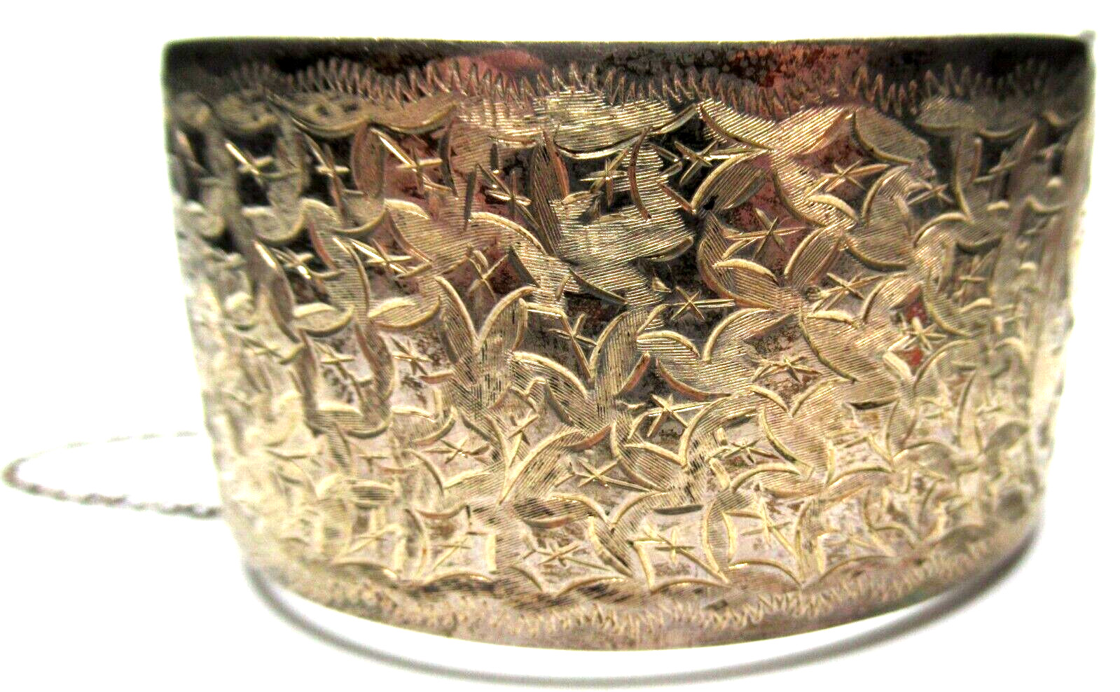 BIRMINGHAM England 1963 Silver Etched Leaf Design Hinged Vintage Bracelet
