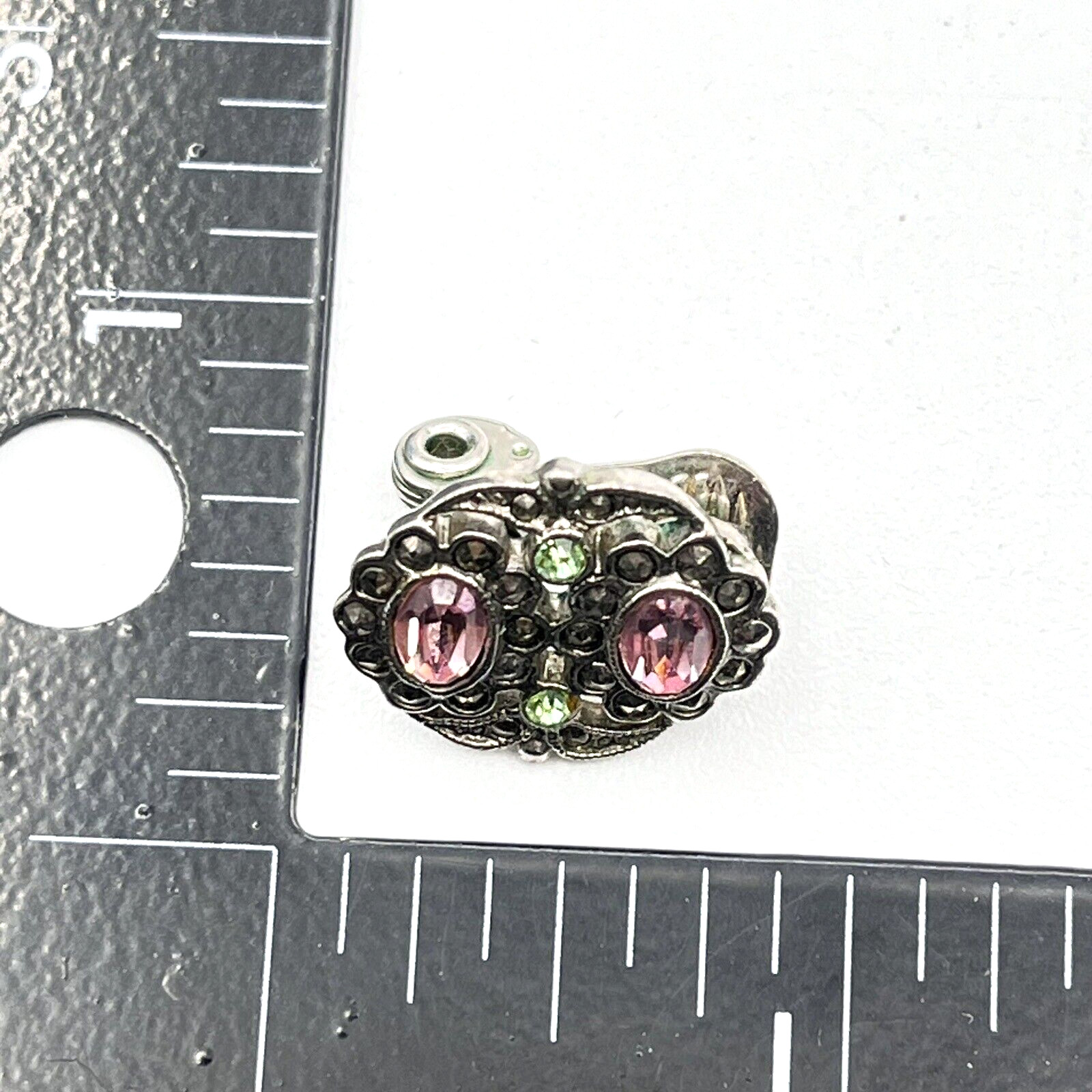 Vintage 1928 Brand Earrings Pink Rose and Green Rhinestone Clip Earrings 3/4″