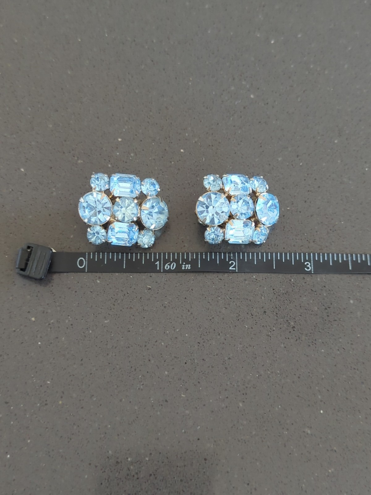 Vintage Robert LaRoco Beautiful Blue Rhinestone Clip On Earrings Signed F165