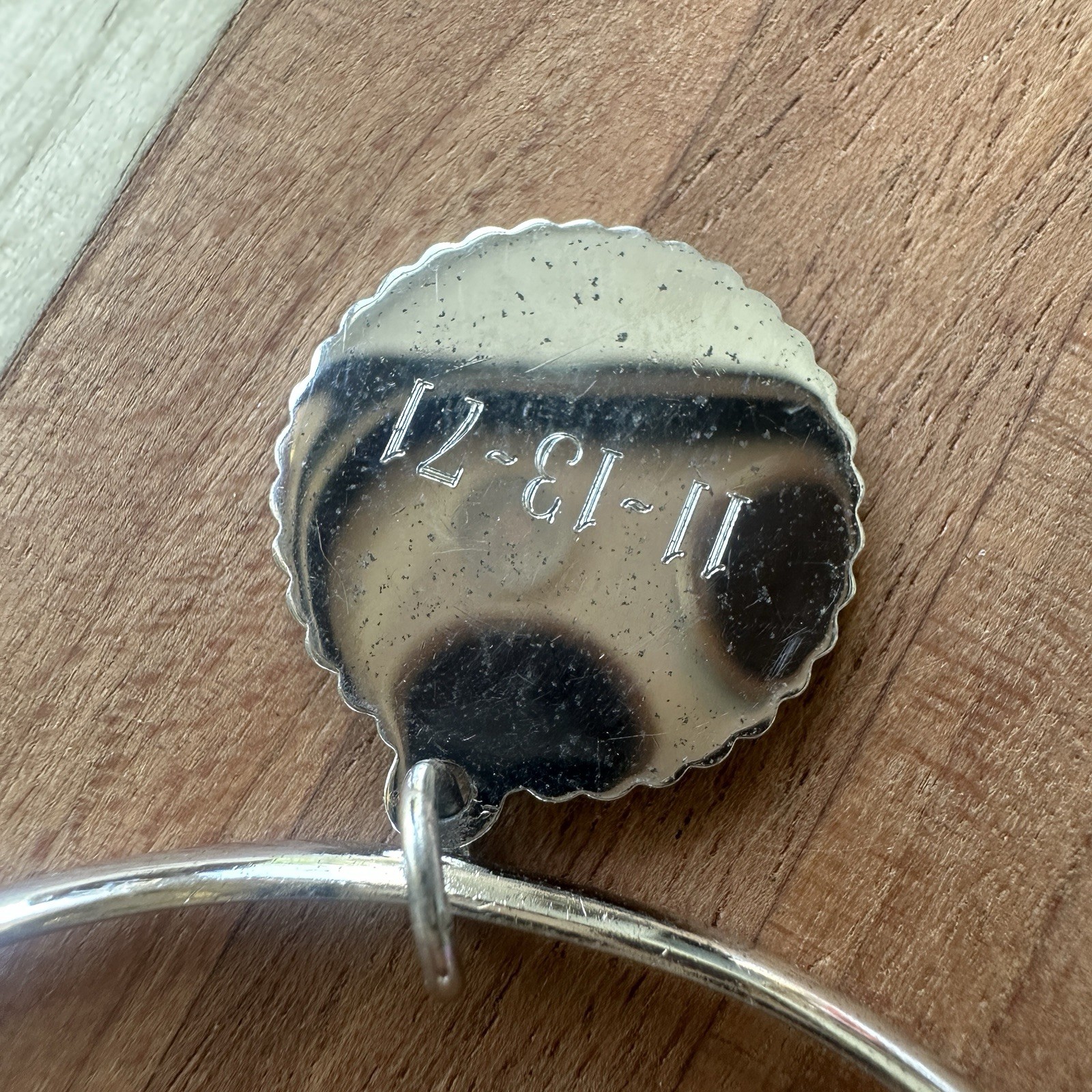 Vintage 1971 Bangle Bracelet 7.5 Inch Monogram EMM Charm 925 Sterling 10.4g
