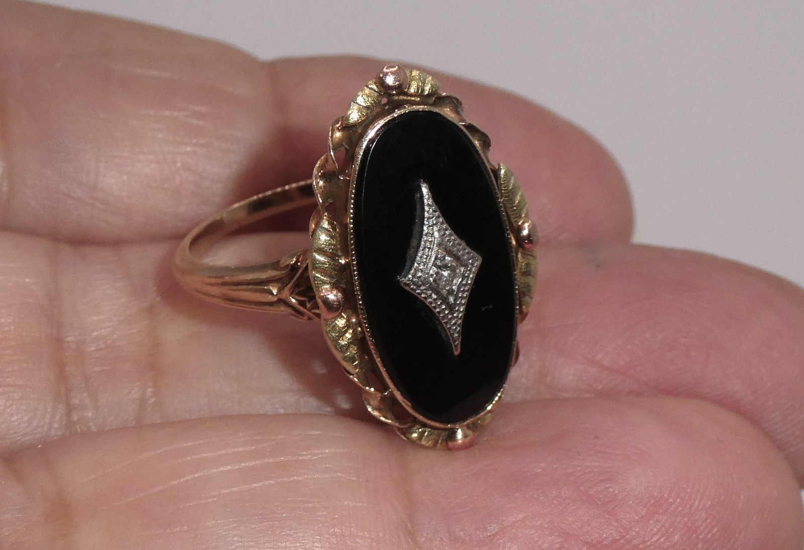 Vintage 10K BDA ONYX Diamond Ring Budlong, Dockert & Armstrong Tri Color Gold 3g