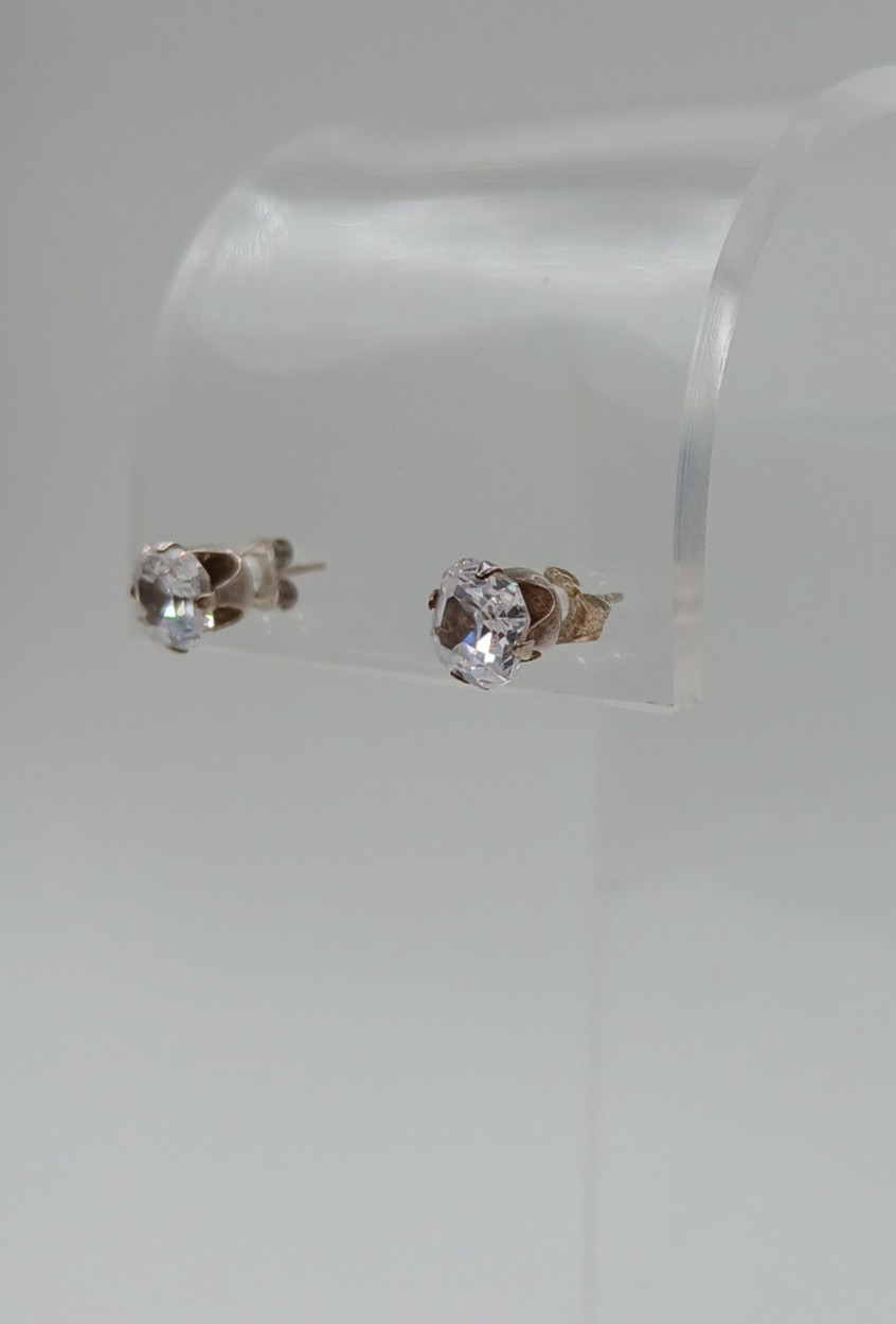 925 C Signed 5mm CZ Sterling Silver Square Faceted Cushion Cut Stud Estate Glam