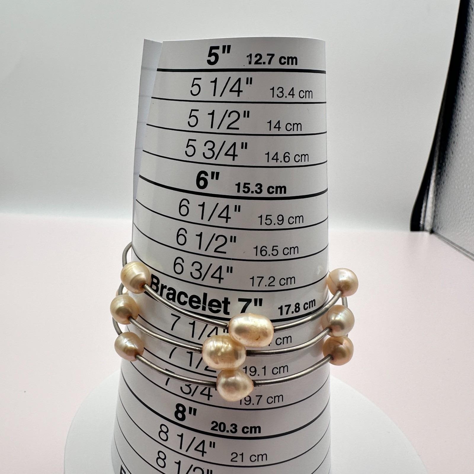 Vintage 90s Multi Strand Pearl Coil Wrap Bracelet Silver Tone Women’s Jewelry