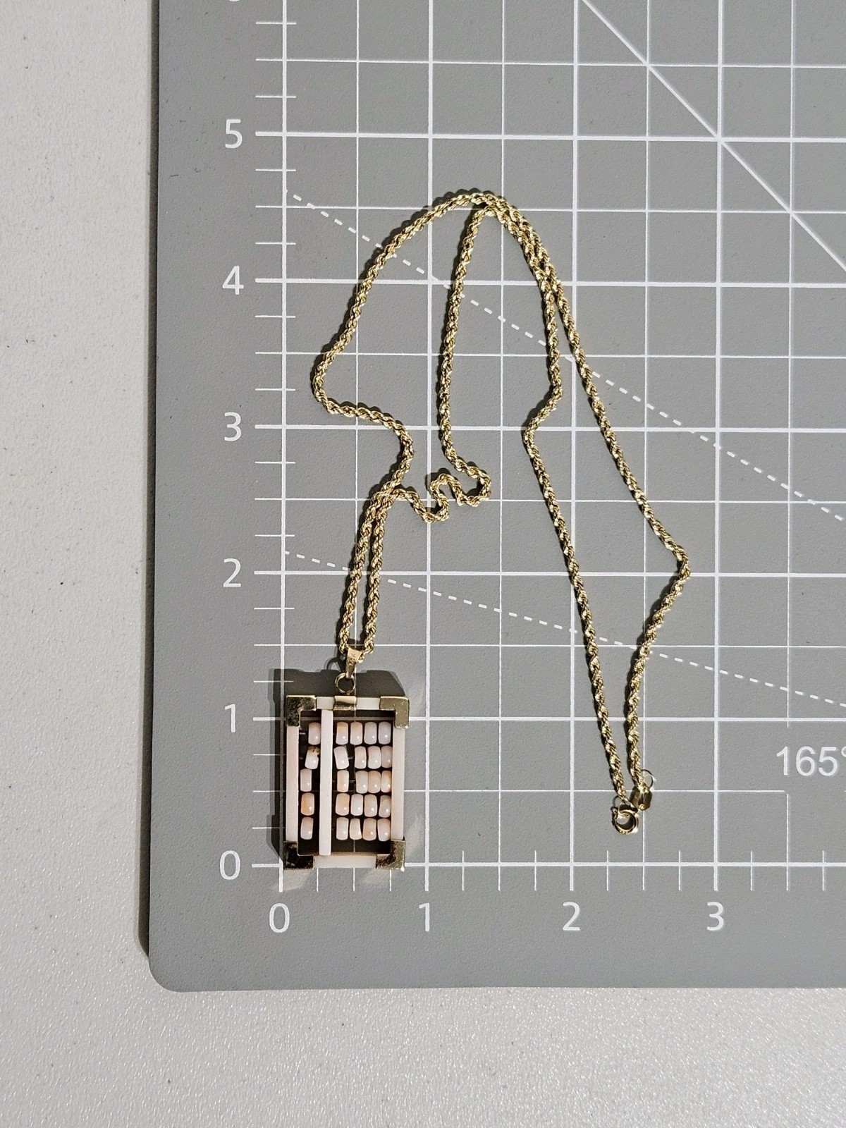 Vintage 14K Gold Angel Skin Coral Abacus Pendant 2mm Rope Chain Necklace 18-3/4″