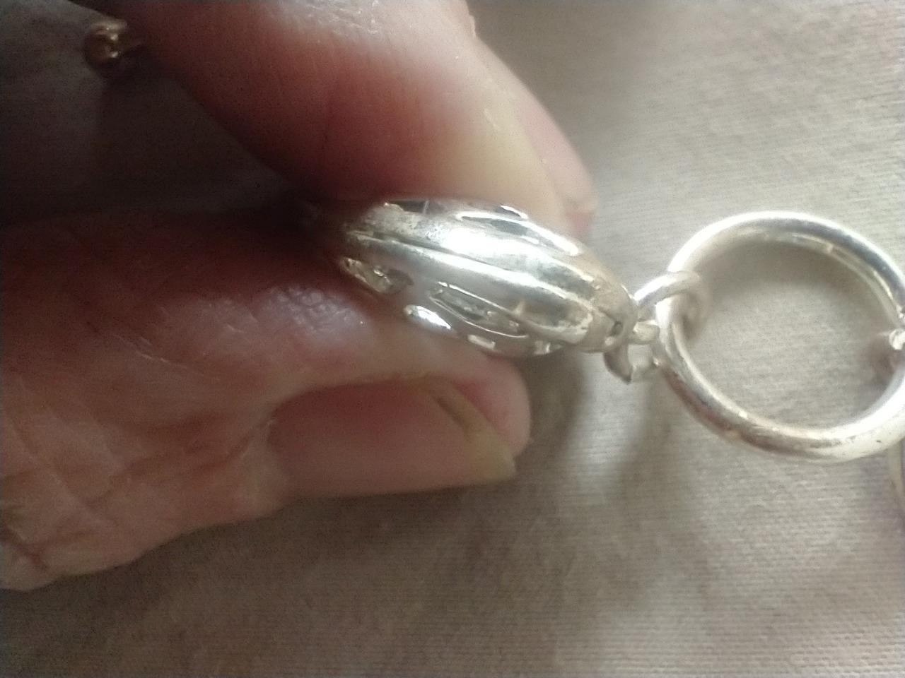 7″VINTAGE FILIGREE PUFF HEART TOGGLE BRACELET~SILVERTONE~UNSIGNED~1/4″W~RUSTIC